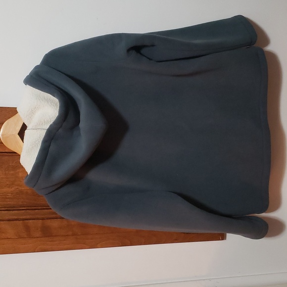 Denim & Co Zip Fleece Jacket Hood Sherpa Lining Dark Slate M - Picture 2 of 4